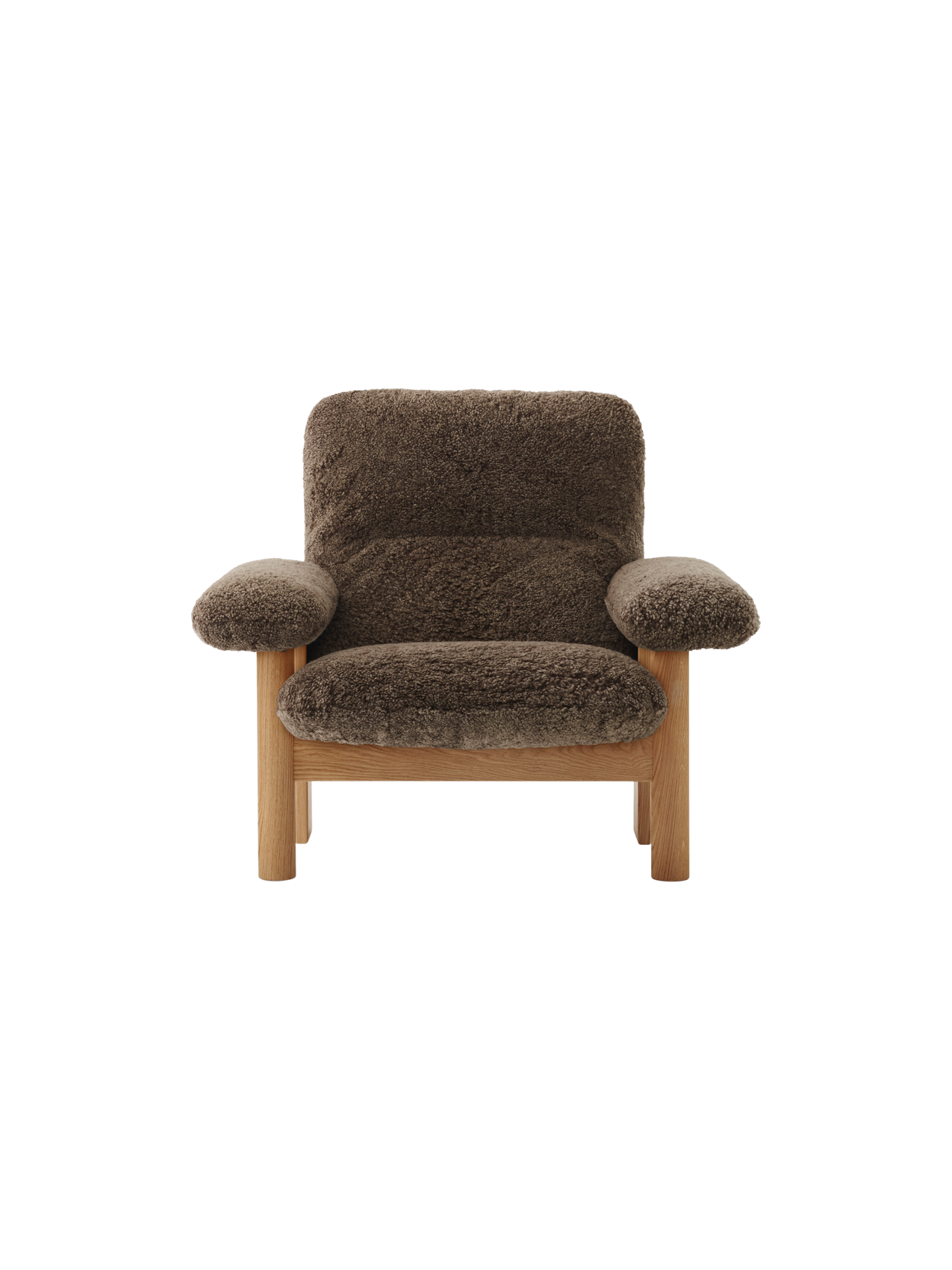 High Back Lounge Chair in Sheepskin Solid Wood Frame, Exaggerated Armrests