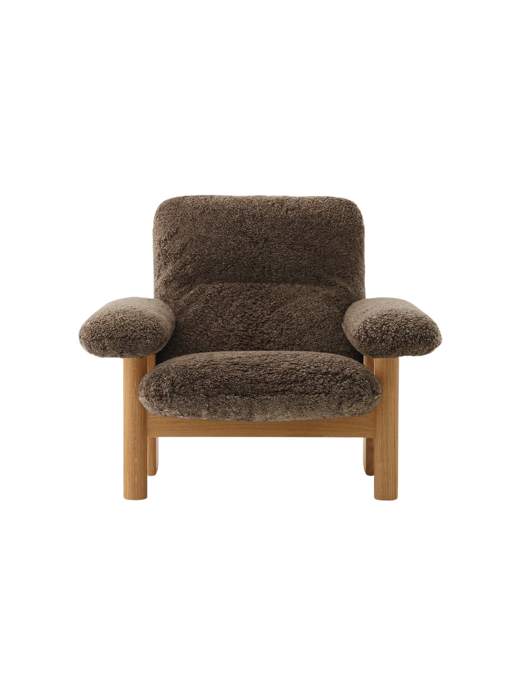 High Back Lounge Chair in Sheepskin Solid Wood Frame, Exaggerated Armrests