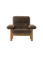 High Back Lounge Chair in Sheepskin Solid Wood Frame, Exaggerated Armrests
