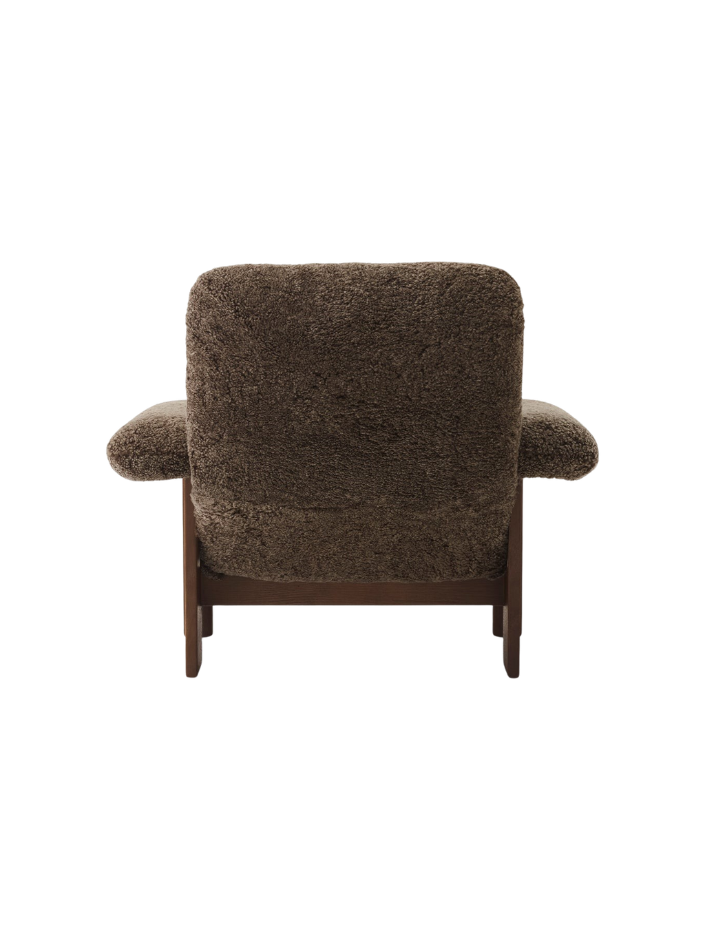 High Back Lounge Chair in Sheepskin Solid Wood Frame, Exaggerated Armrests