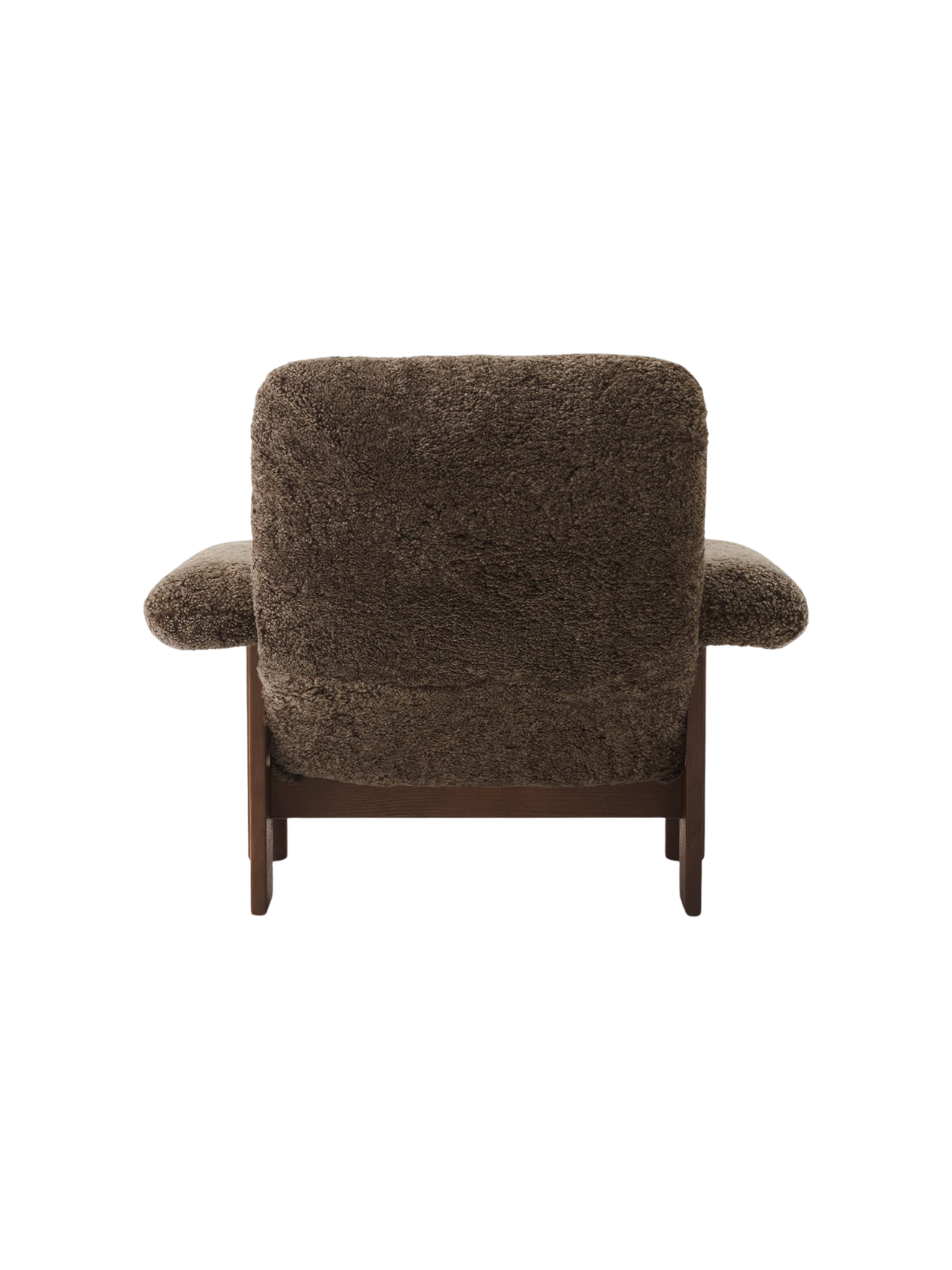 High Back Lounge Chair in Sheepskin Solid Wood Frame, Exaggerated Armrests