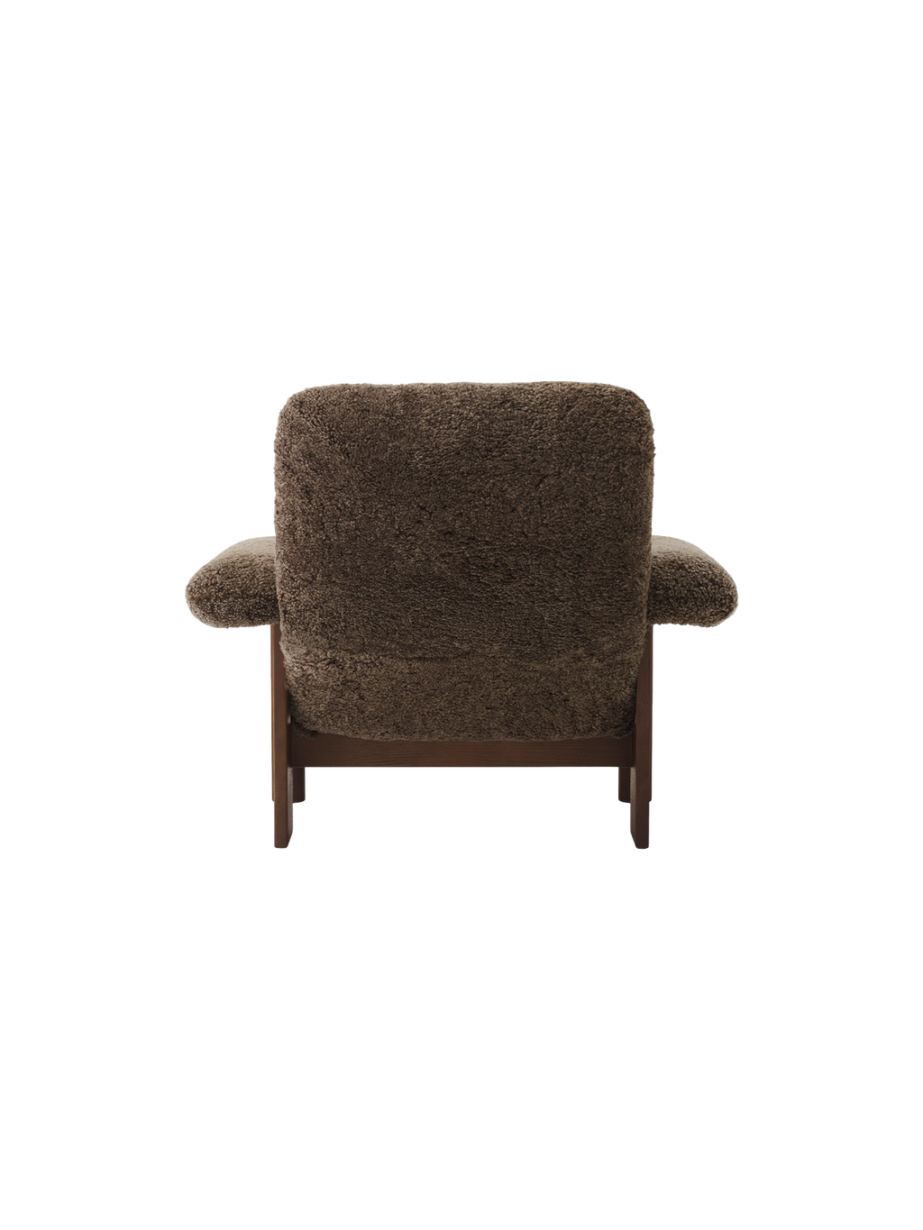 High Back Lounge Chair in Sheepskin Solid Wood Frame, Exaggerated Armrests