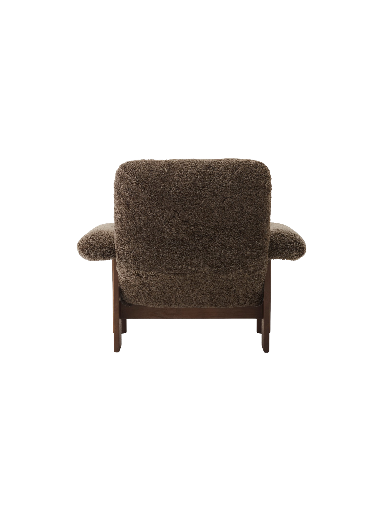High Back Lounge Chair in Sheepskin Solid Wood Frame, Exaggerated Armrests