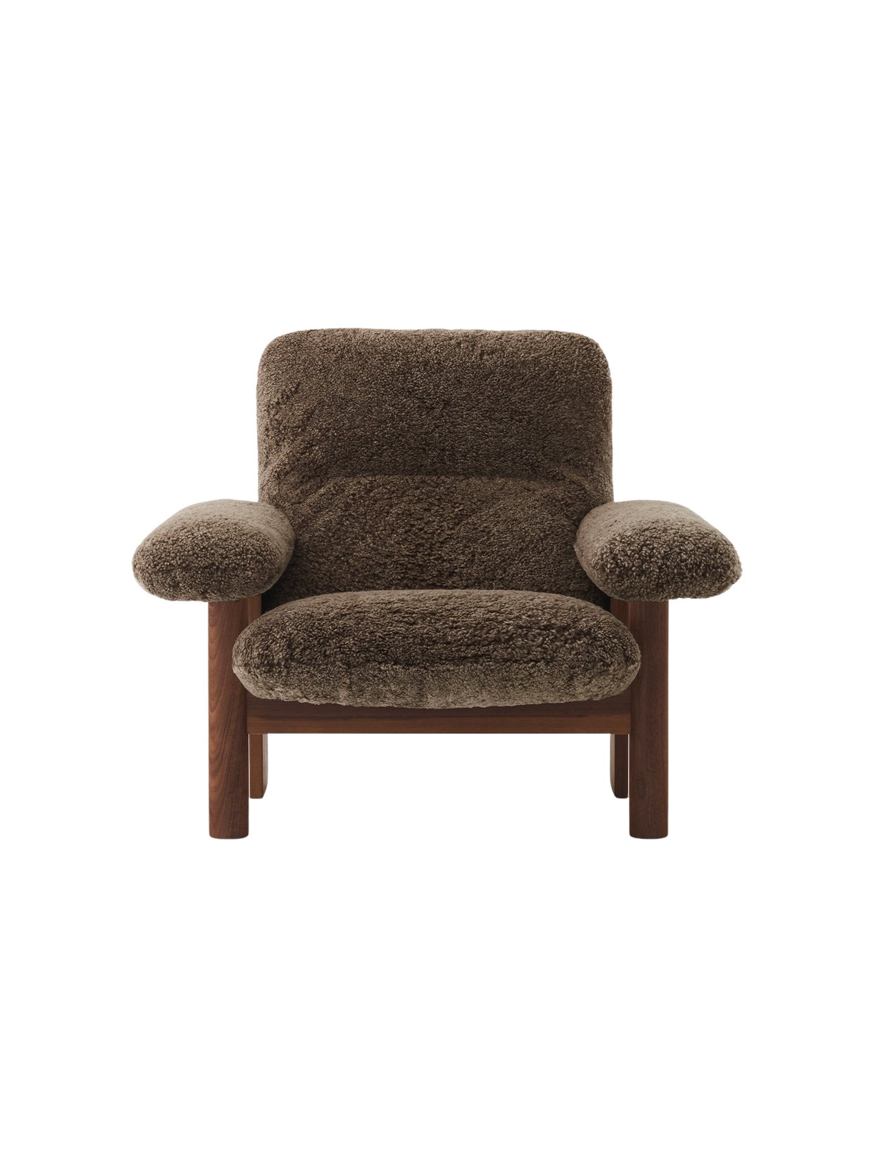 High Back Lounge Chair in Sheepskin Solid Wood Frame, Exaggerated Armrests
