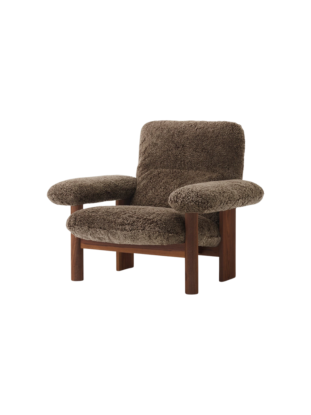 High Back Lounge Chair in Sheepskin Solid Wood Frame, Exaggerated Armrests