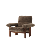 High Back Lounge Chair in Sheepskin Solid Wood Frame, Exaggerated Armrests