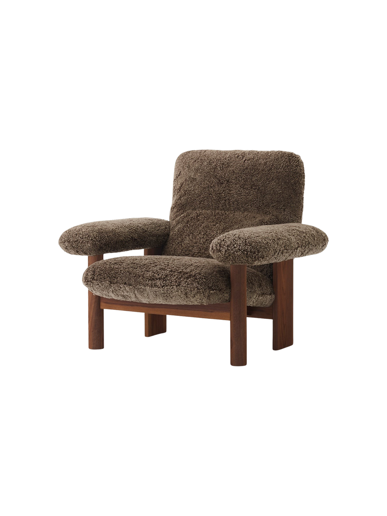 High Back Lounge Chair in Sheepskin Solid Wood Frame, Exaggerated Armrests