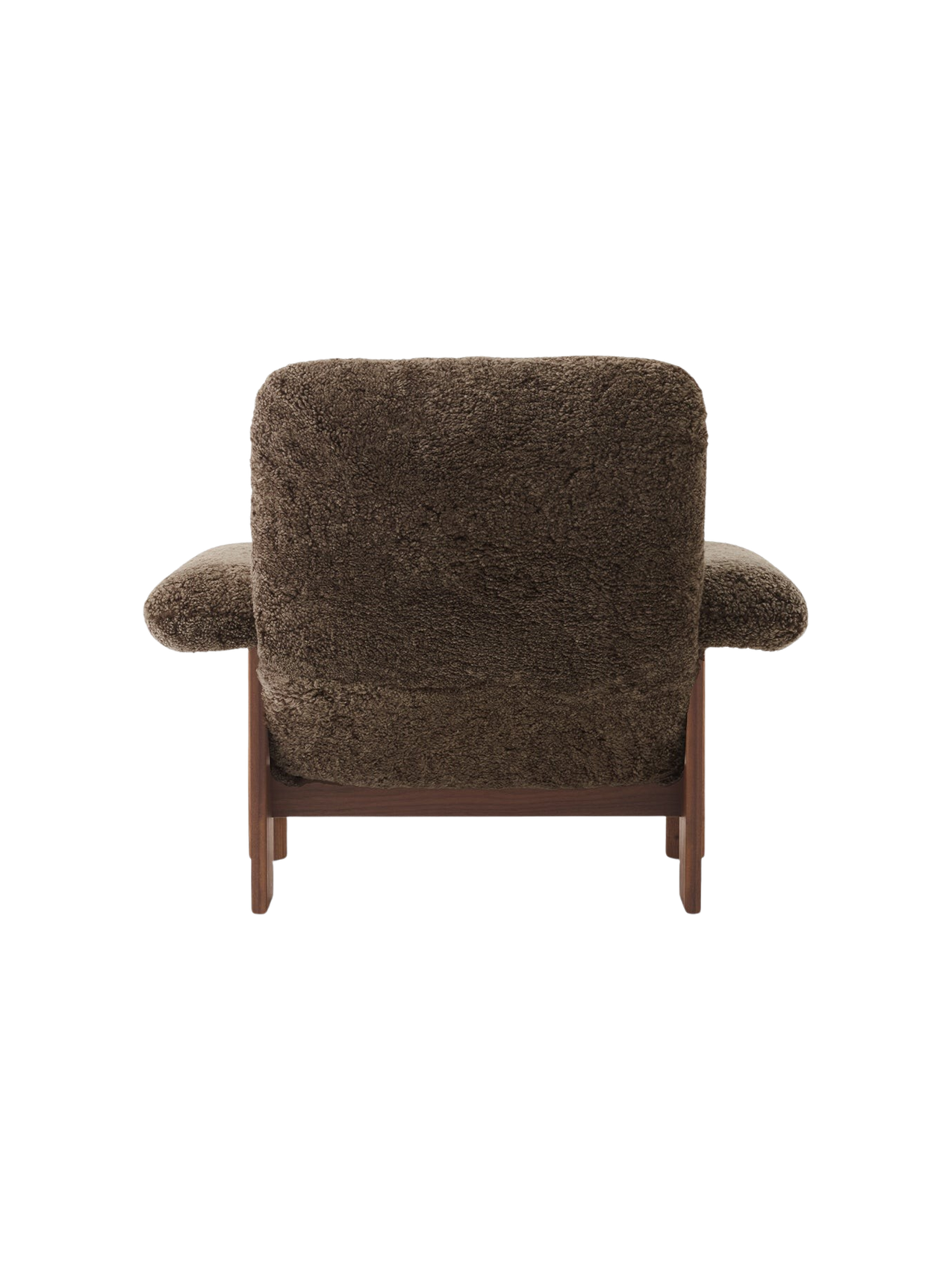 High Back Lounge Chair in Sheepskin Solid Wood Frame, Exaggerated Armrests
