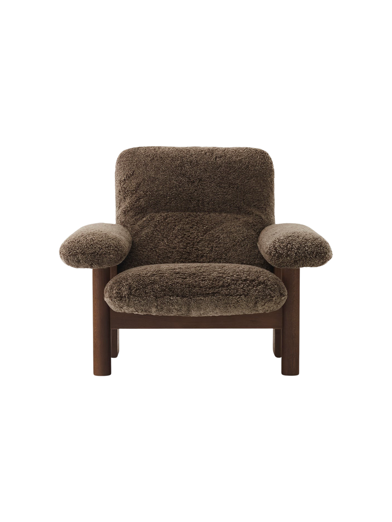 High Back Lounge Chair in Sheepskin Solid Wood Frame, Exaggerated Armrests