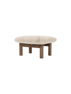 Ottoman in Sheepskin Cylindrical Legs, Versatile Use, 3 Wood Options