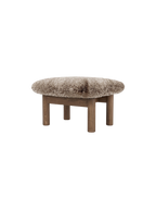 Ottoman in Sheepskin Cylindrical Legs, Versatile Use, 3 Wood Options