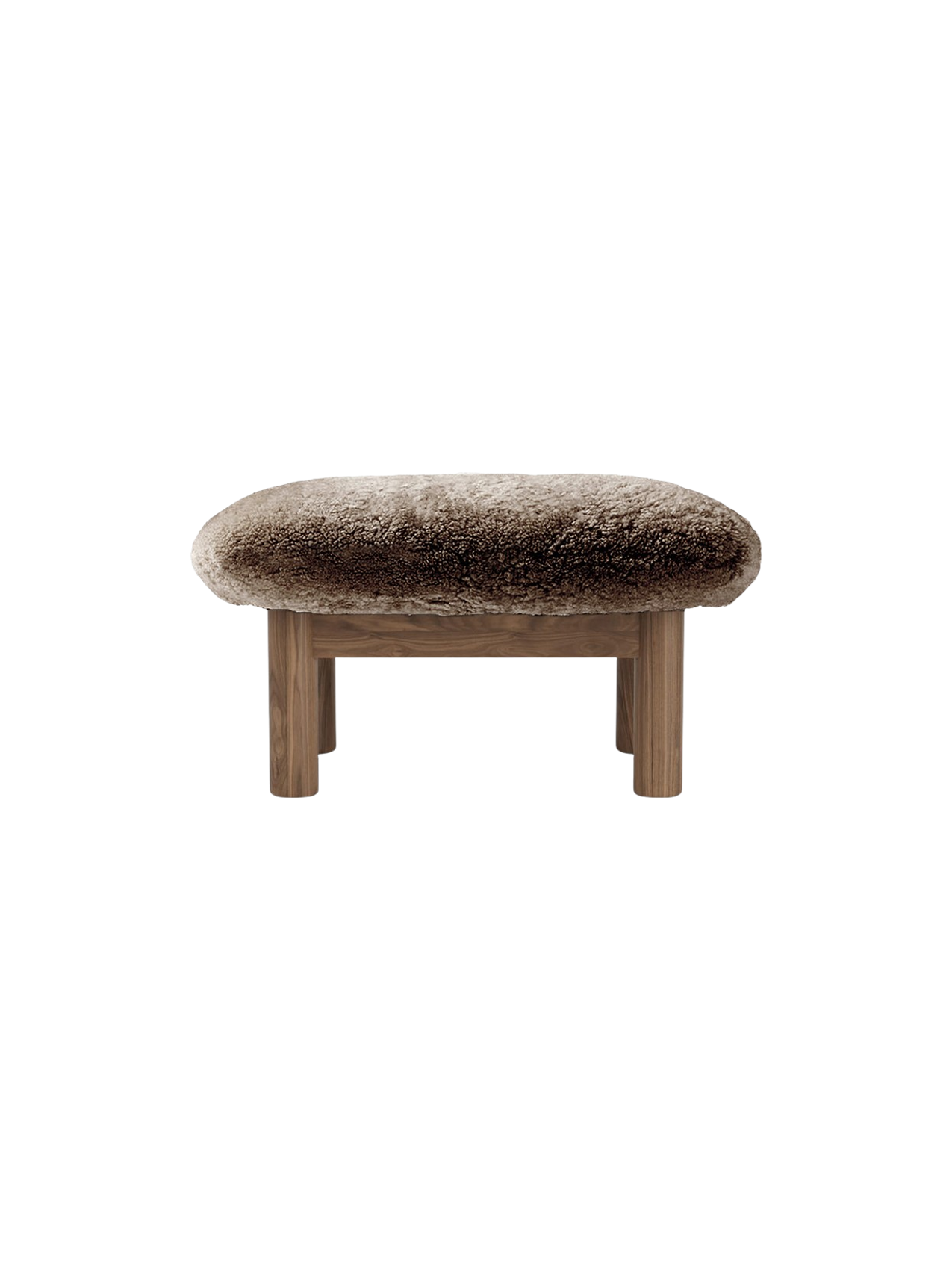 Ottoman in Sheepskin Cylindrical Legs, Versatile Use, 3 Wood Options
