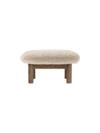 Ottoman in Sheepskin Cylindrical Legs, Versatile Use, 3 Wood Options
