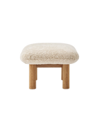 Ottoman in Sheepskin Cylindrical Legs, Versatile Use, 3 Wood Options