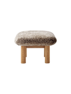 Ottoman in Sheepskin Cylindrical Legs, Versatile Use, 3 Wood Options