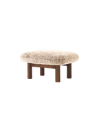 Ottoman in Sheepskin Cylindrical Legs, Versatile Use, 3 Wood Options