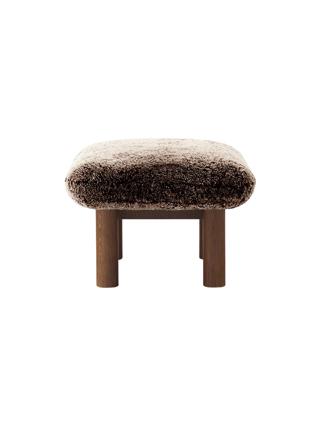Ottoman in Sheepskin Cylindrical Legs, Versatile Use, 3 Wood Options