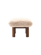 Ottoman in Sheepskin Cylindrical Legs, Versatile Use, 3 Wood Options