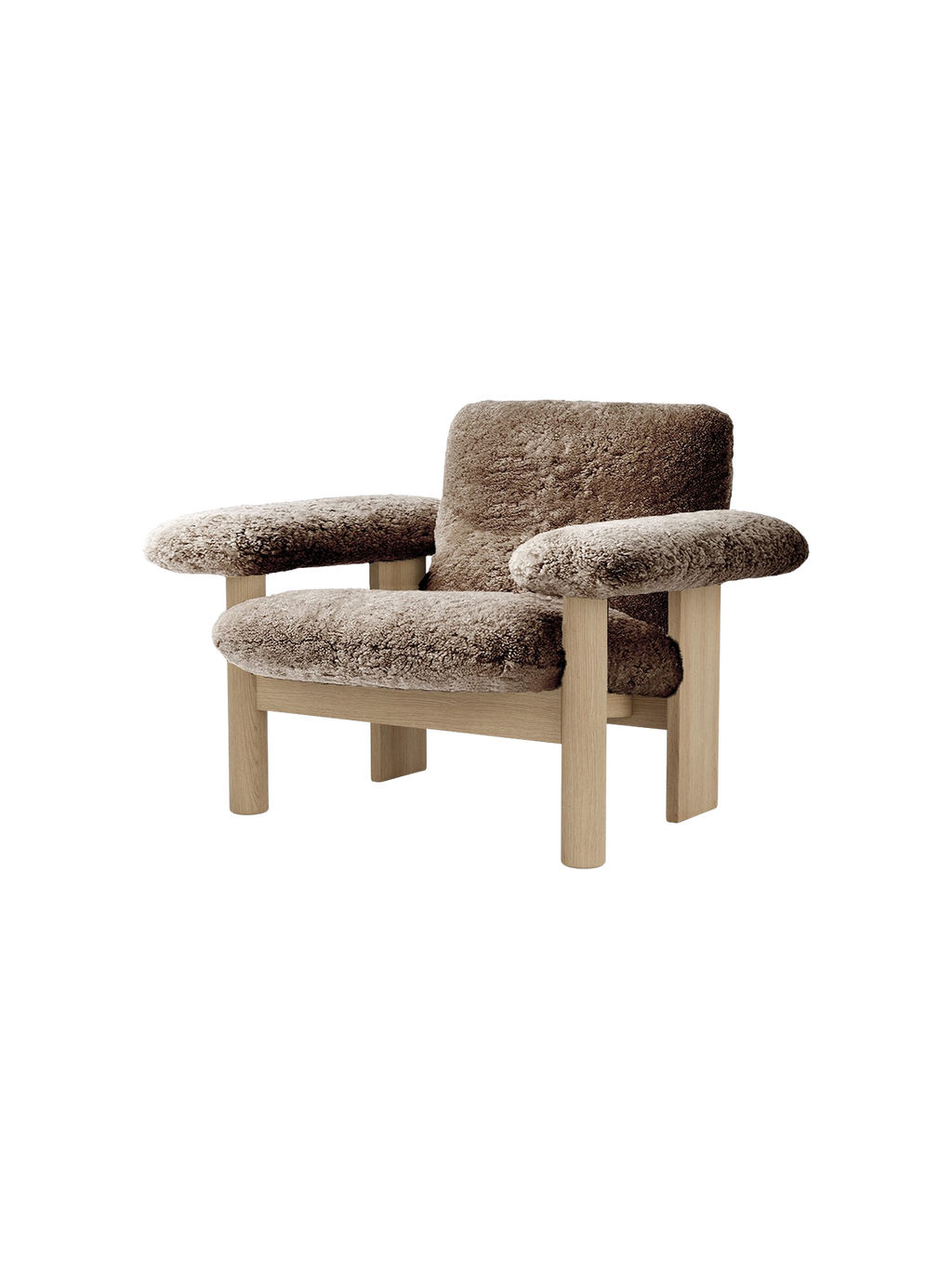 Low Back Lounge Chair in Sheepskin Solid Wood Frame, Exaggerated Armrests