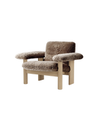 Low Back Lounge Chair in Sheepskin Solid Wood Frame, Exaggerated Armrests