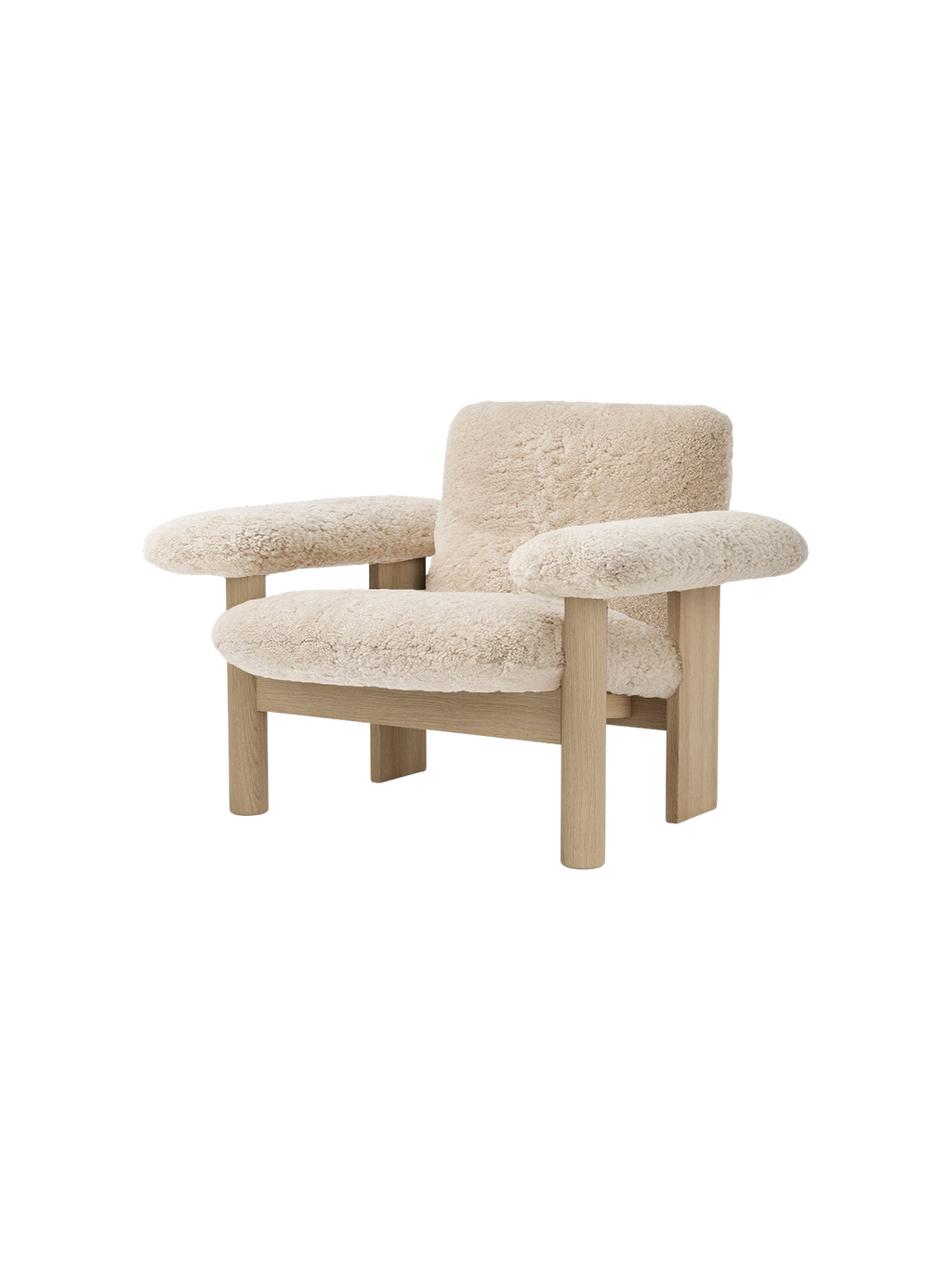 Low Back Lounge Chair in Sheepskin Solid Wood Frame, Exaggerated Armrests