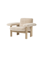 Low Back Lounge Chair in Sheepskin Solid Wood Frame, Exaggerated Armrests
