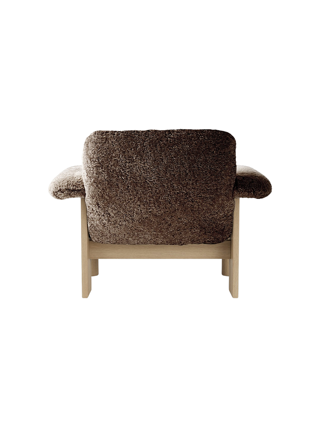 Low Back Lounge Chair in Sheepskin Solid Wood Frame, Exaggerated Armrests