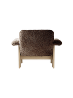 Low Back Lounge Chair in Sheepskin Solid Wood Frame, Exaggerated Armrests