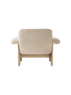 Low Back Lounge Chair in Sheepskin Solid Wood Frame, Exaggerated Armrests