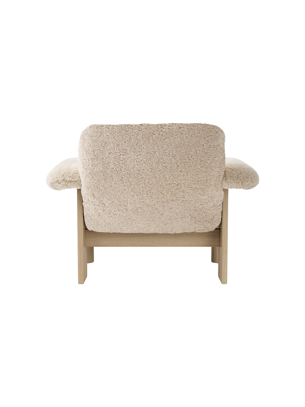 Low Back Lounge Chair in Sheepskin Solid Wood Frame, Exaggerated Armrests
