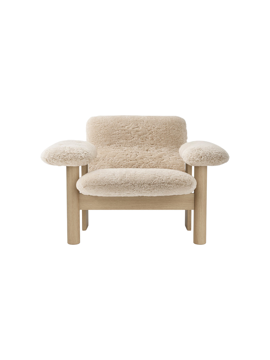 Low Back Lounge Chair in Sheepskin Solid Wood Frame, Exaggerated Armrests