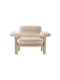 Low Back Lounge Chair in Sheepskin Solid Wood Frame, Exaggerated Armrests