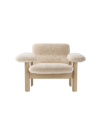 Low Back Lounge Chair in Sheepskin Solid Wood Frame, Exaggerated Armrests