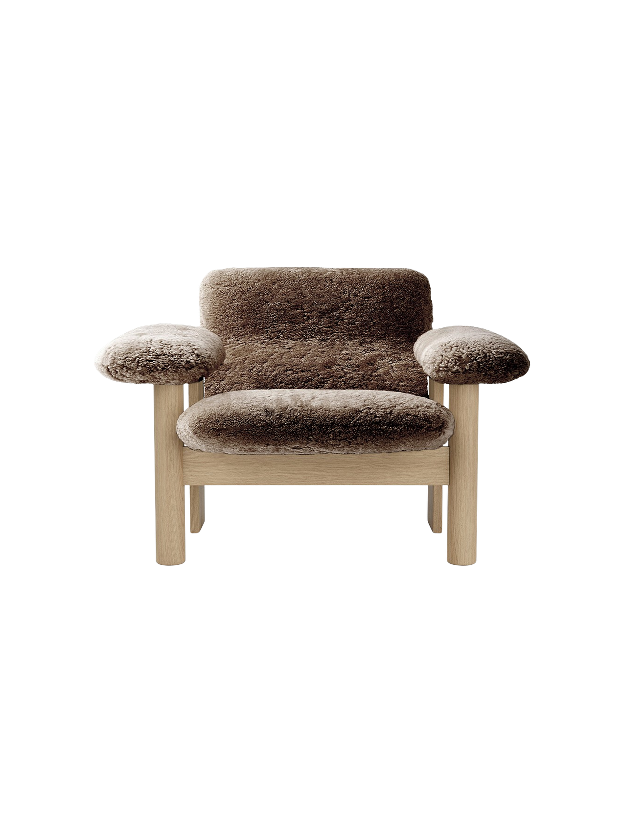 Low Back Lounge Chair in Sheepskin Solid Wood Frame, Exaggerated Armrests