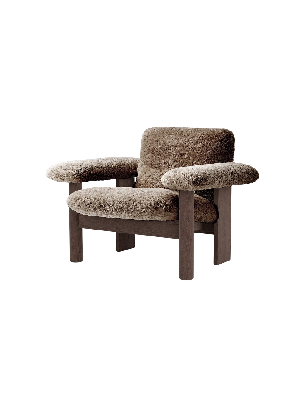 Low Back Lounge Chair in Sheepskin Solid Wood Frame, Exaggerated Armrests