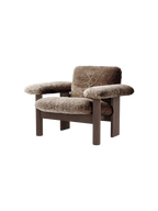 Low Back Lounge Chair in Sheepskin Solid Wood Frame, Exaggerated Armrests