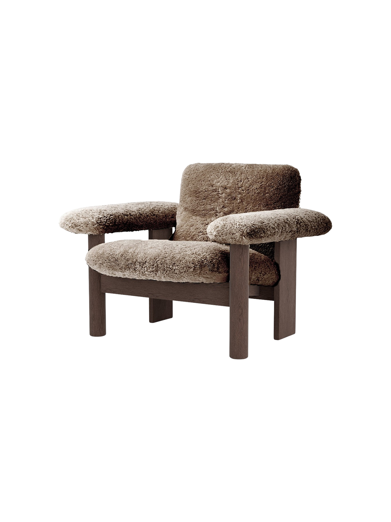 Low Back Lounge Chair in Sheepskin Solid Wood Frame, Exaggerated Armrests
