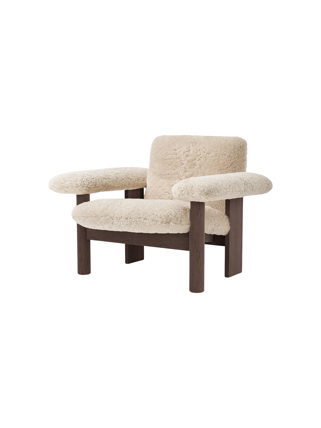 Low Back Lounge Chair in Sheepskin Solid Wood Frame, Exaggerated Armrests