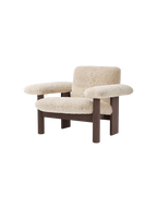 Low Back Lounge Chair in Sheepskin Solid Wood Frame, Exaggerated Armrests