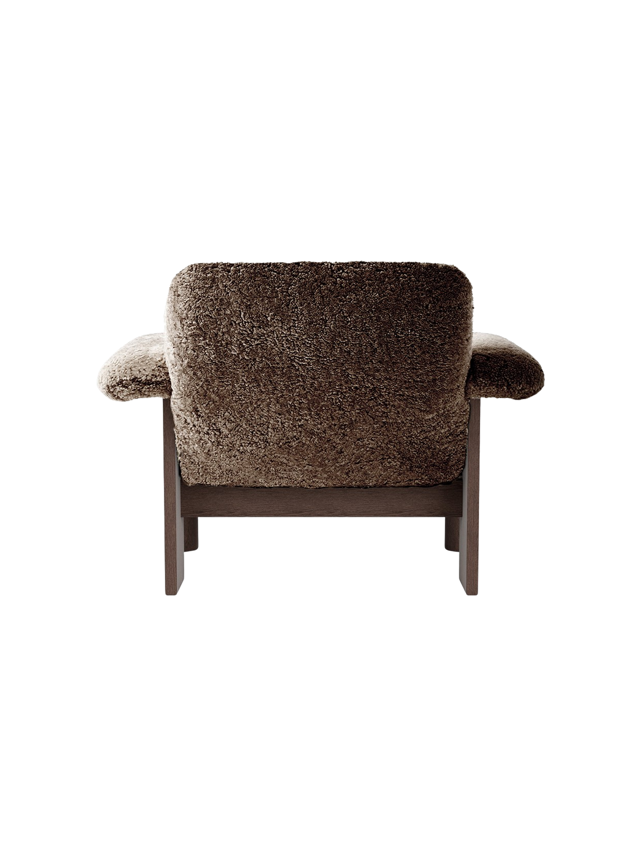 Low Back Lounge Chair in Sheepskin Solid Wood Frame, Exaggerated Armrests