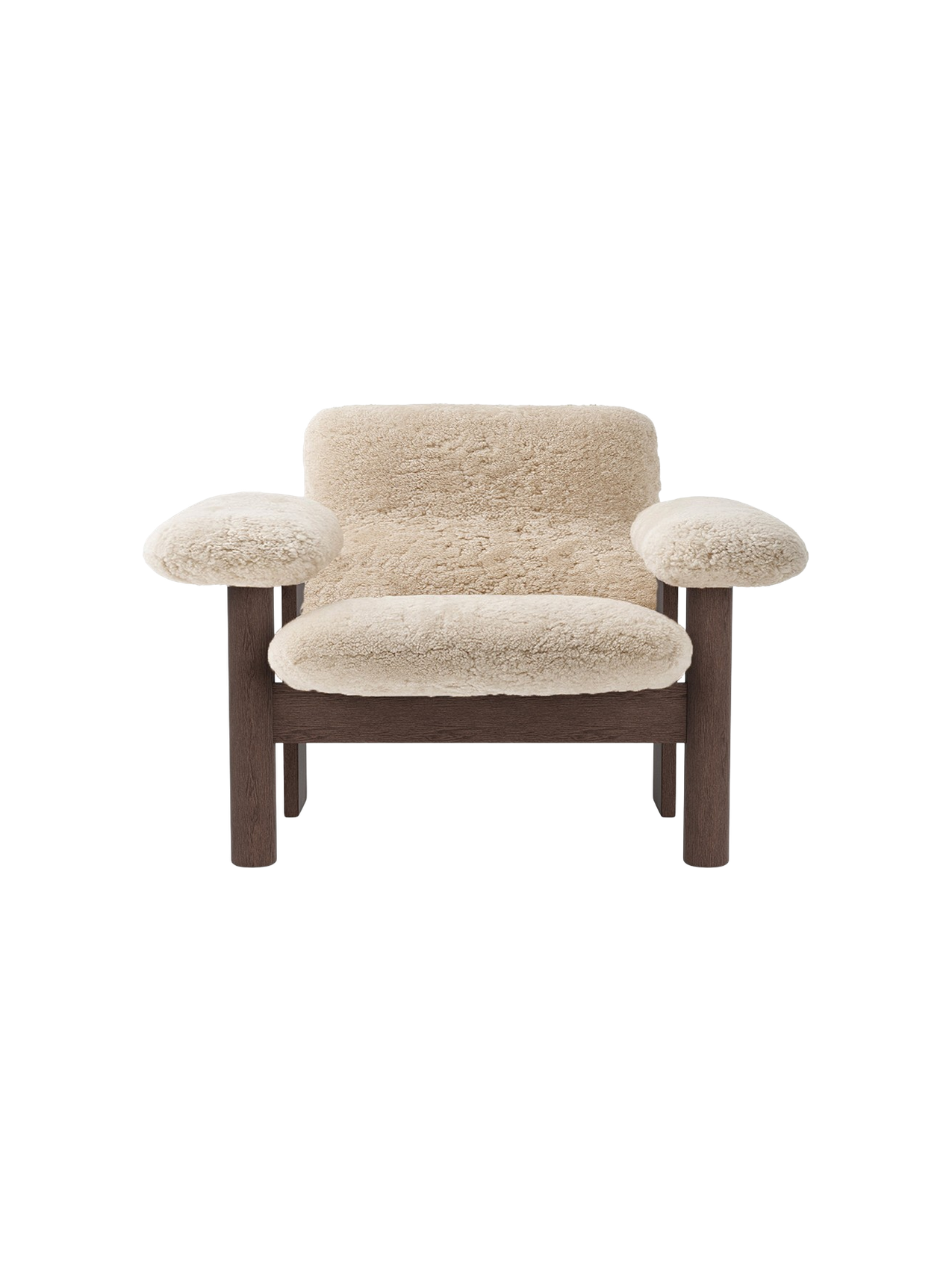 Low Back Lounge Chair in Sheepskin Solid Wood Frame, Exaggerated Armrests