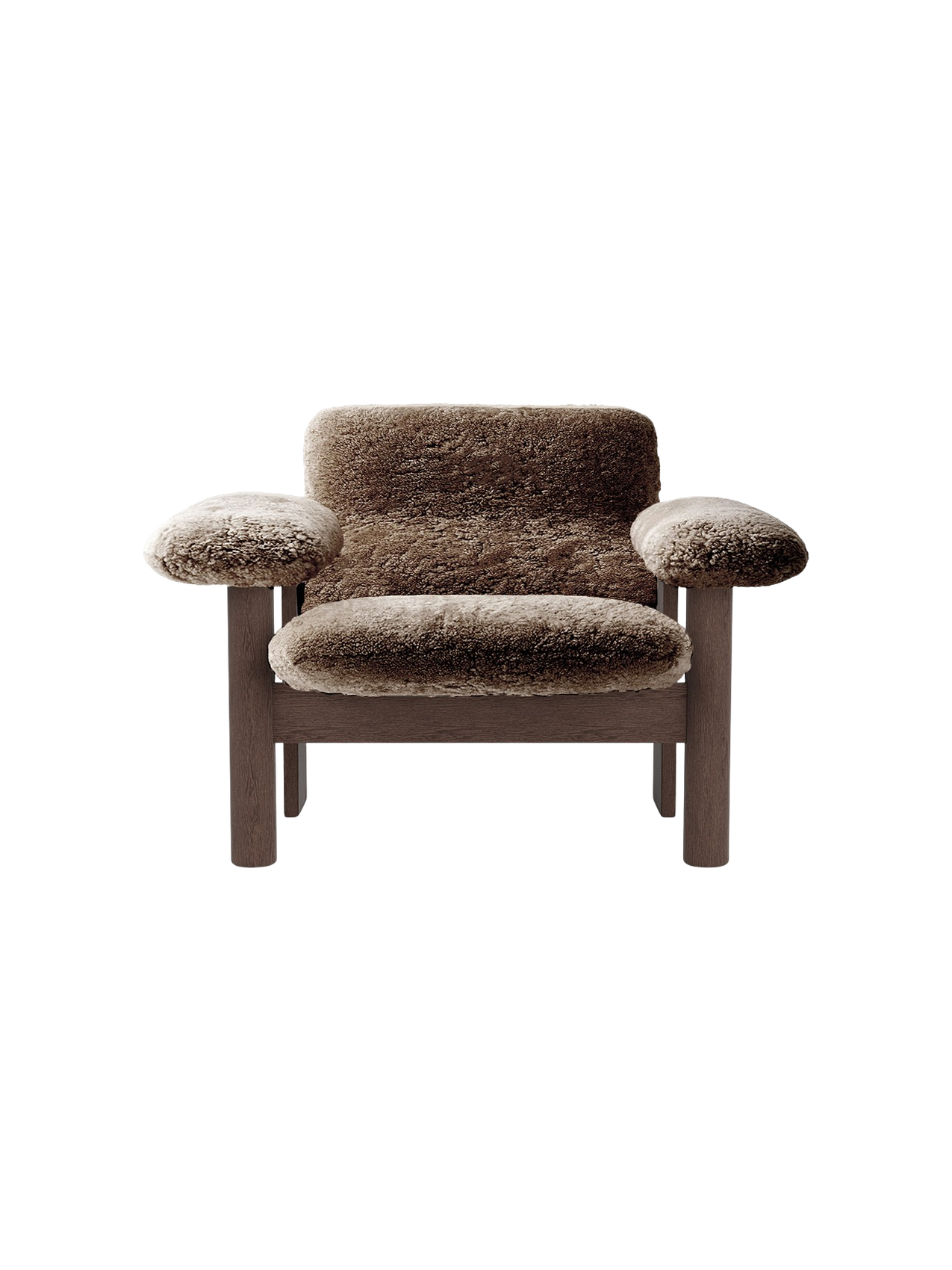 Low Back Lounge Chair in Sheepskin Solid Wood Frame, Exaggerated Armrests