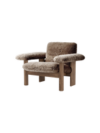 Low Back Lounge Chair in Sheepskin Solid Wood Frame, Exaggerated Armrests