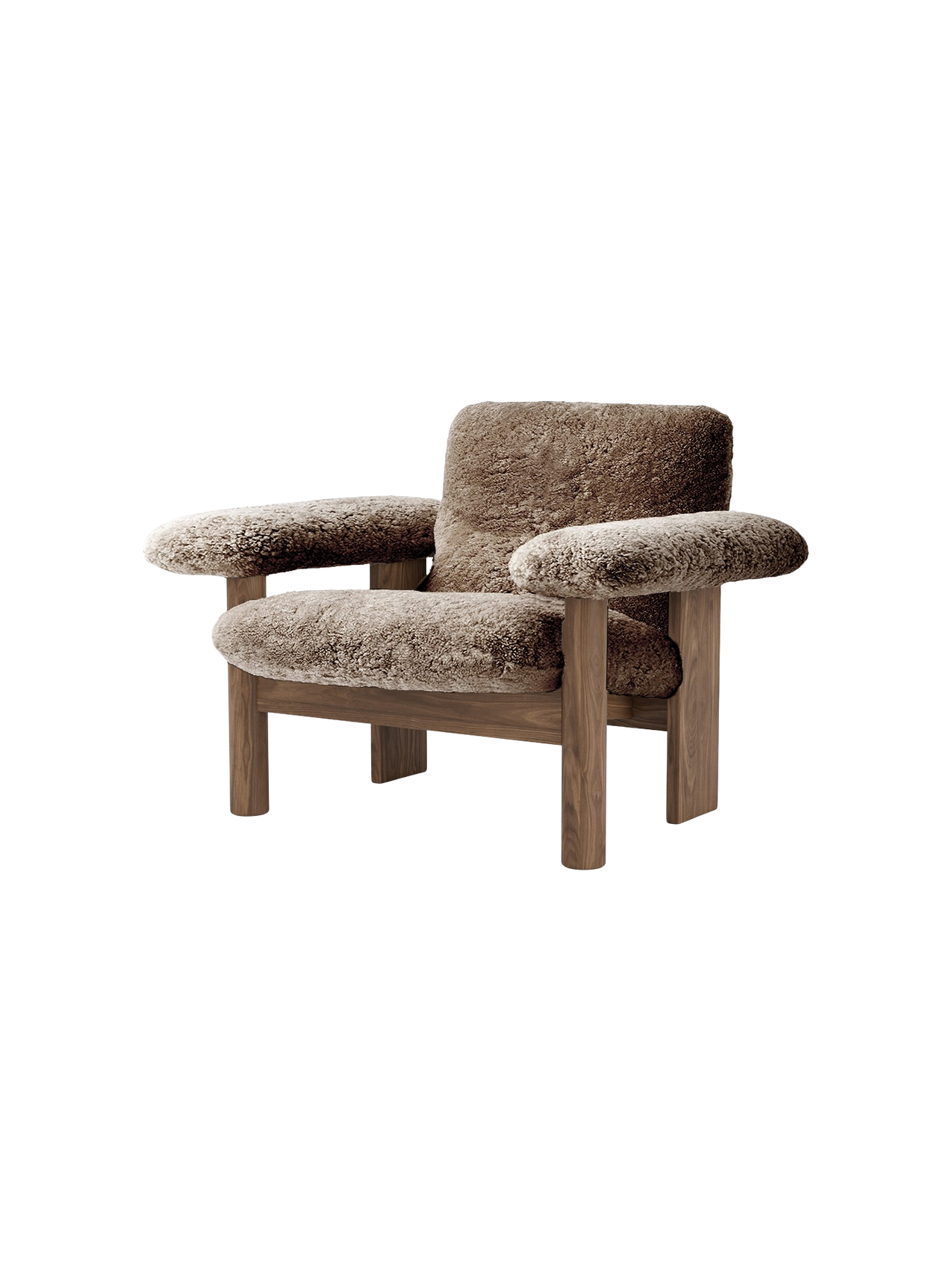 Low Back Lounge Chair in Sheepskin Solid Wood Frame, Exaggerated Armrests