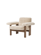 Low Back Lounge Chair in Sheepskin Solid Wood Frame, Exaggerated Armrests