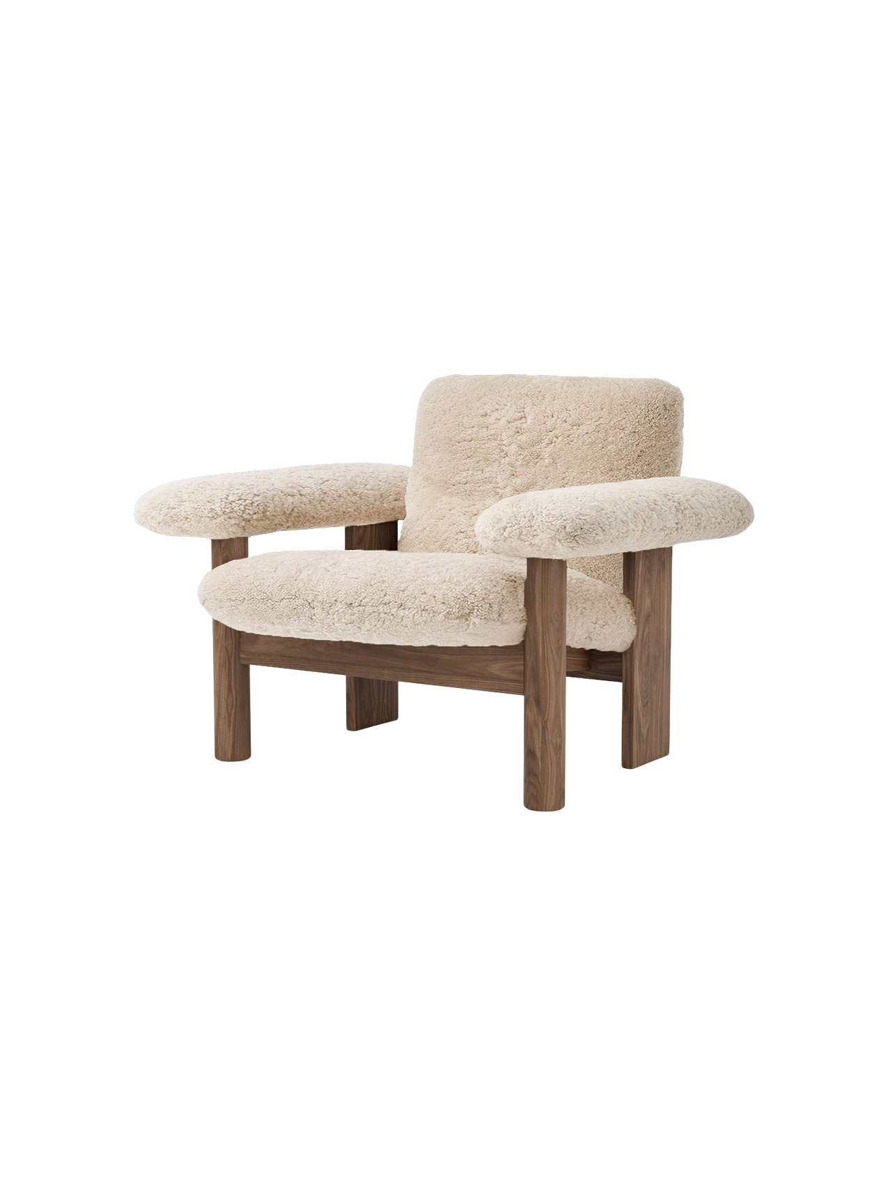 Low Back Lounge Chair in Sheepskin Solid Wood Frame, Exaggerated Armrests