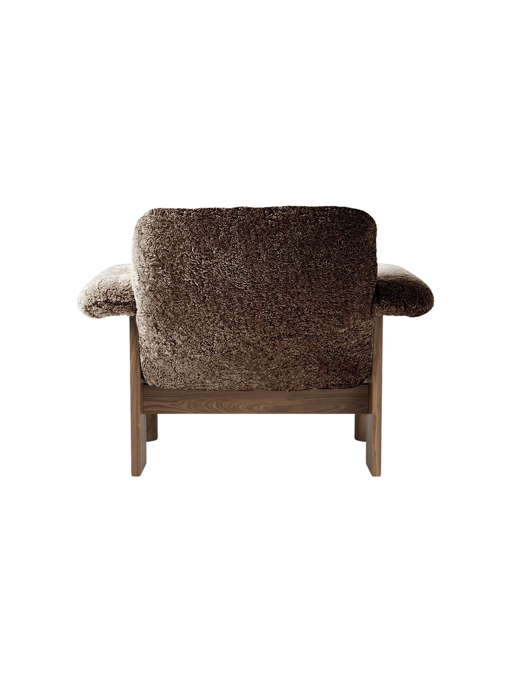 Low Back Lounge Chair in Sheepskin Solid Wood Frame, Exaggerated Armrests