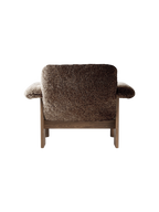 Low Back Lounge Chair in Sheepskin Solid Wood Frame, Exaggerated Armrests