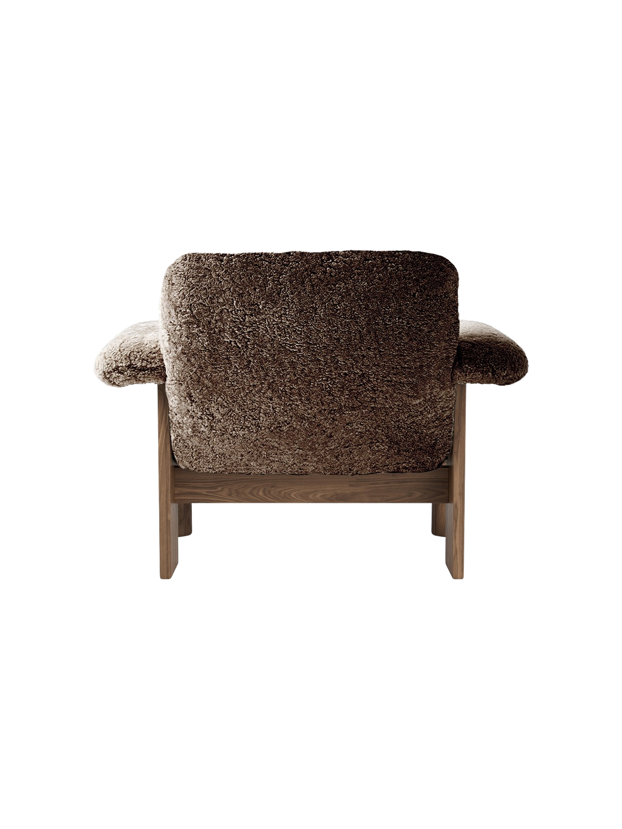Low Back Lounge Chair in Sheepskin Solid Wood Frame, Exaggerated Armrests
