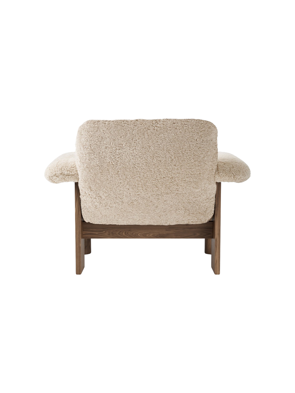 Low Back Lounge Chair in Sheepskin Solid Wood Frame, Exaggerated Armrests